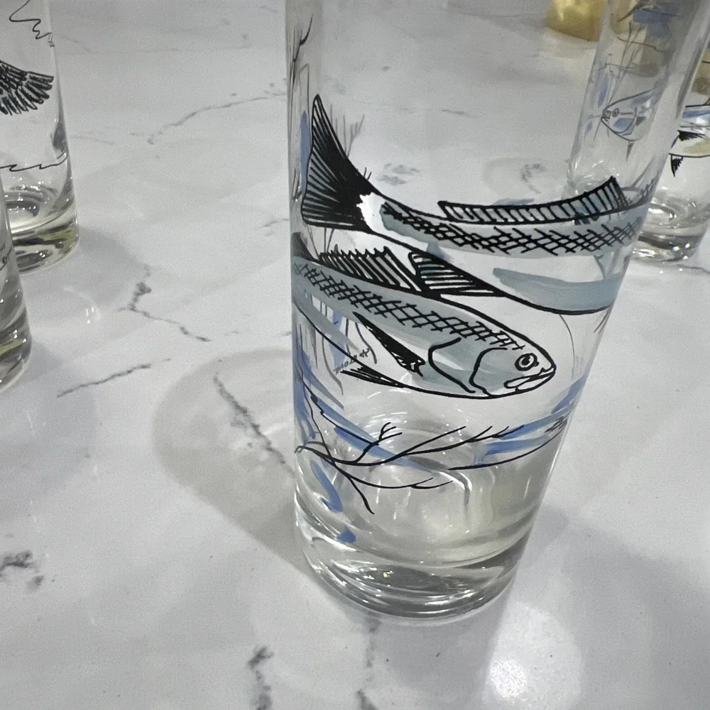 Vintage 1960s Cocktail Tumblers Geese/Fish MCM Retro Glasses Retro Barware